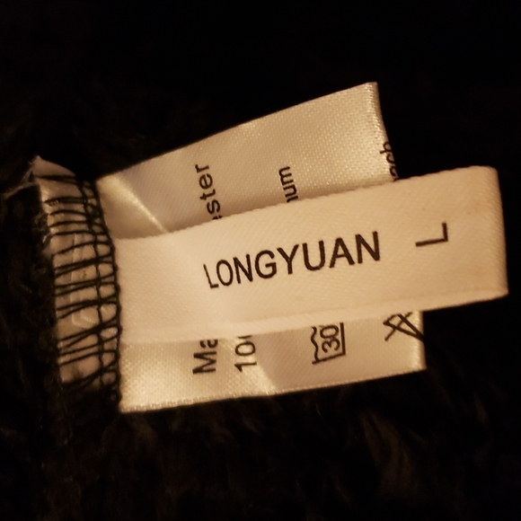 Longyuan Teddy Fleece Lapel Zip Pullover in Black Size L - Picture 4 of 9